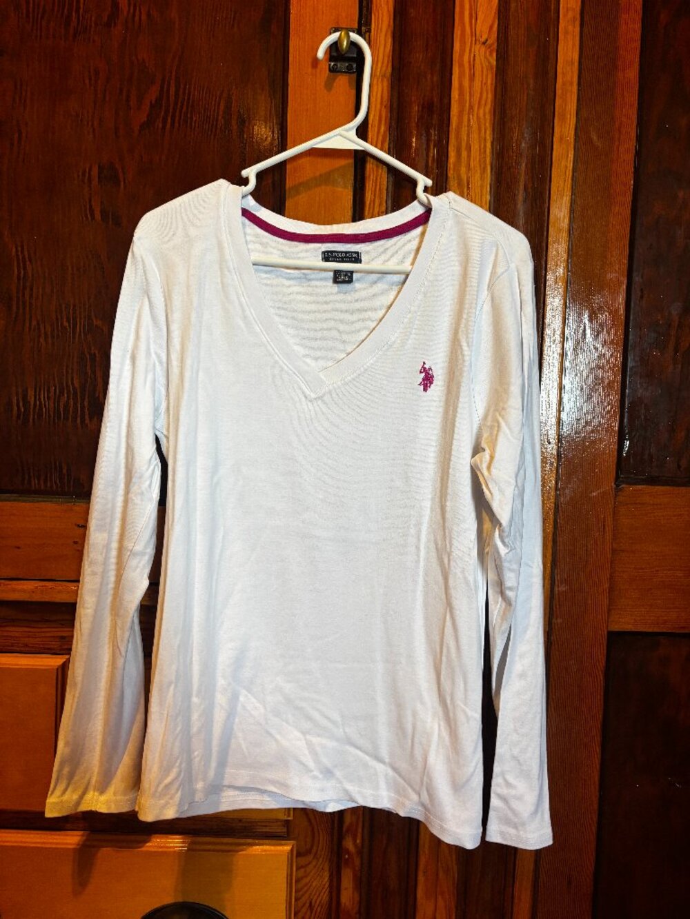 U.S. Polo Assn. Women White Cotton Long Sleeve V-Neck Shirt Size XL